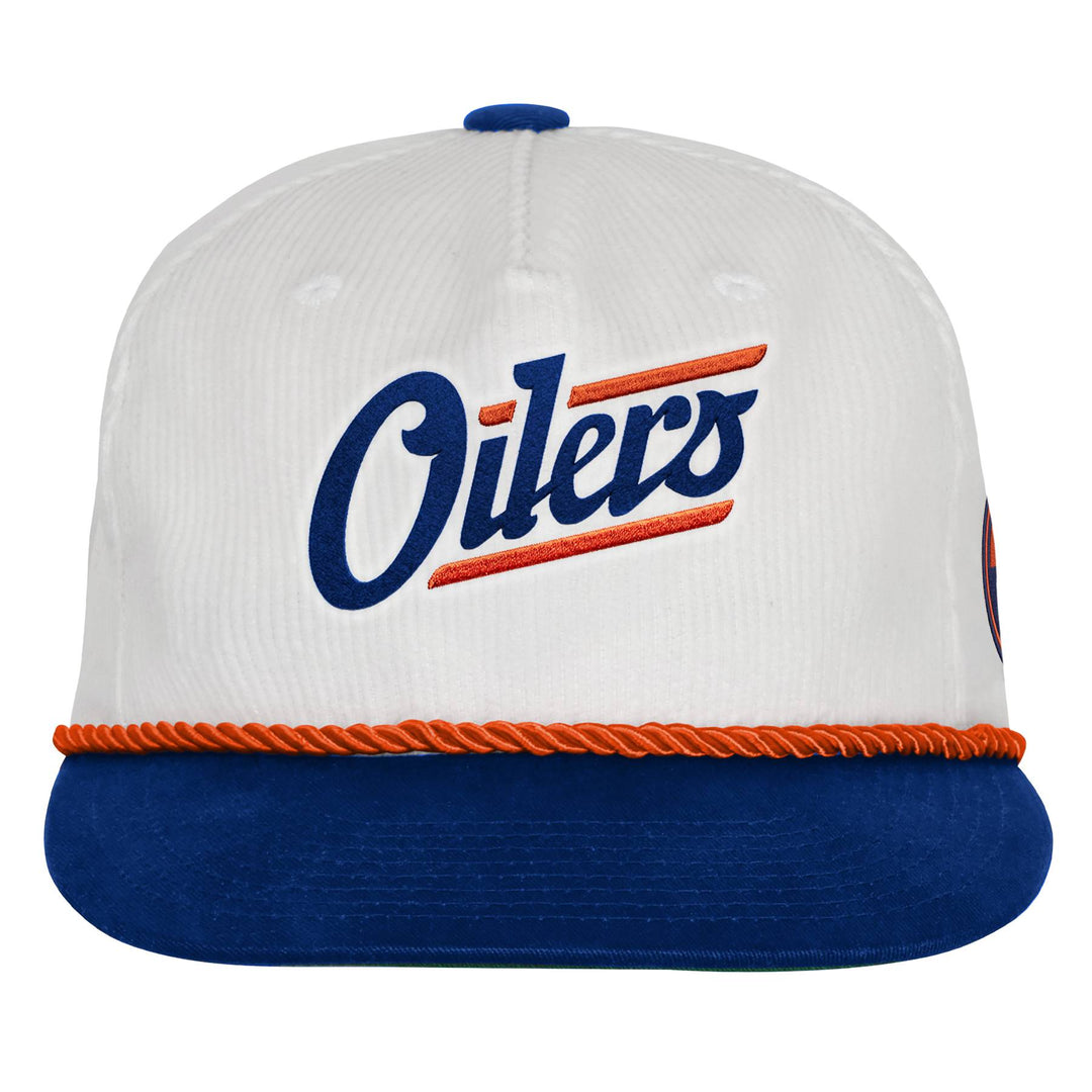 Edmonton Oilers Youth Outerstuff Cream & Blue Alternate Logo Rope Corduroy Snapback Hat