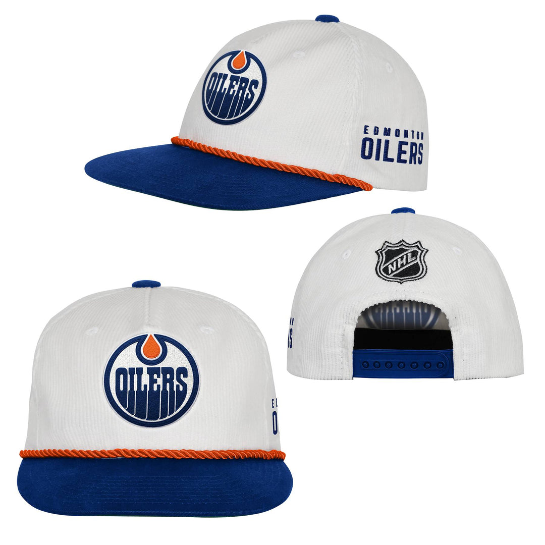 Edmonton Oilers Youth Outerstuff Cream & Blue Rope Corduroy Snapback Hat