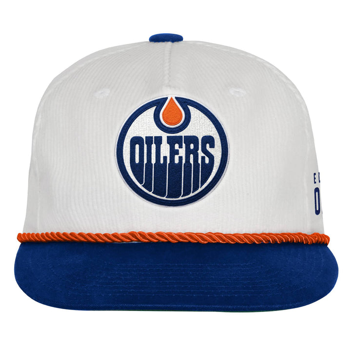 Edmonton Oilers Youth Outerstuff Cream & Blue Rope Corduroy Snapback Hat