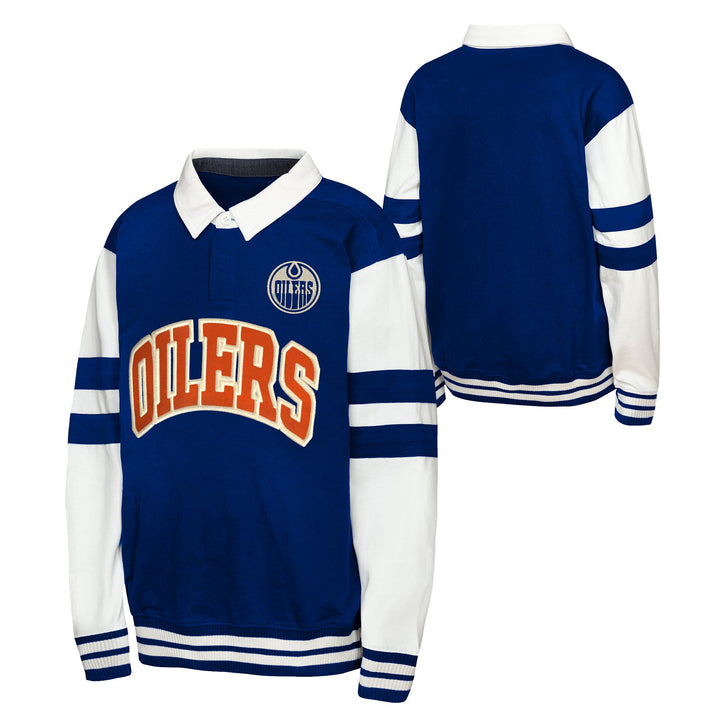 Edmonton Oilers Youth Outerstuff Fielder MVP Fashion Collar Blue Crewneck Sweatshirt
