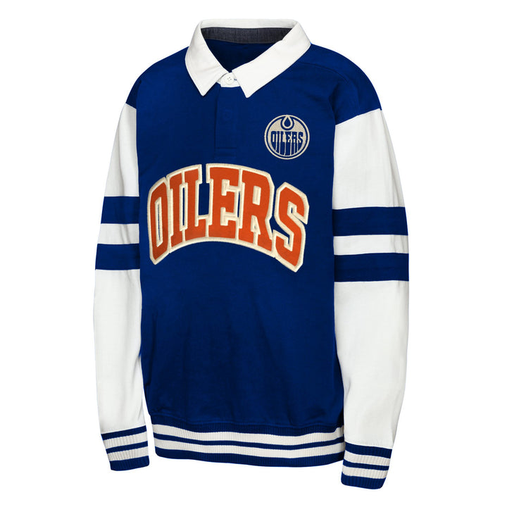 Edmonton Oilers Youth Outerstuff Fielder MVP Fashion Collar Blue Crewneck Sweatshirt