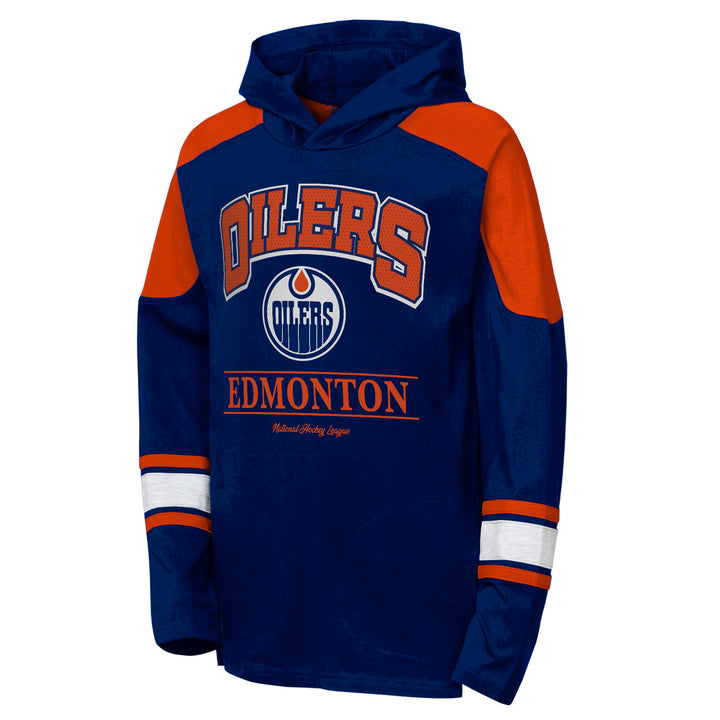 Edmonton Oilers Youth Outerstuff Gear Up Fashion Jersey Long Sleeve Blue Hooded Shirt