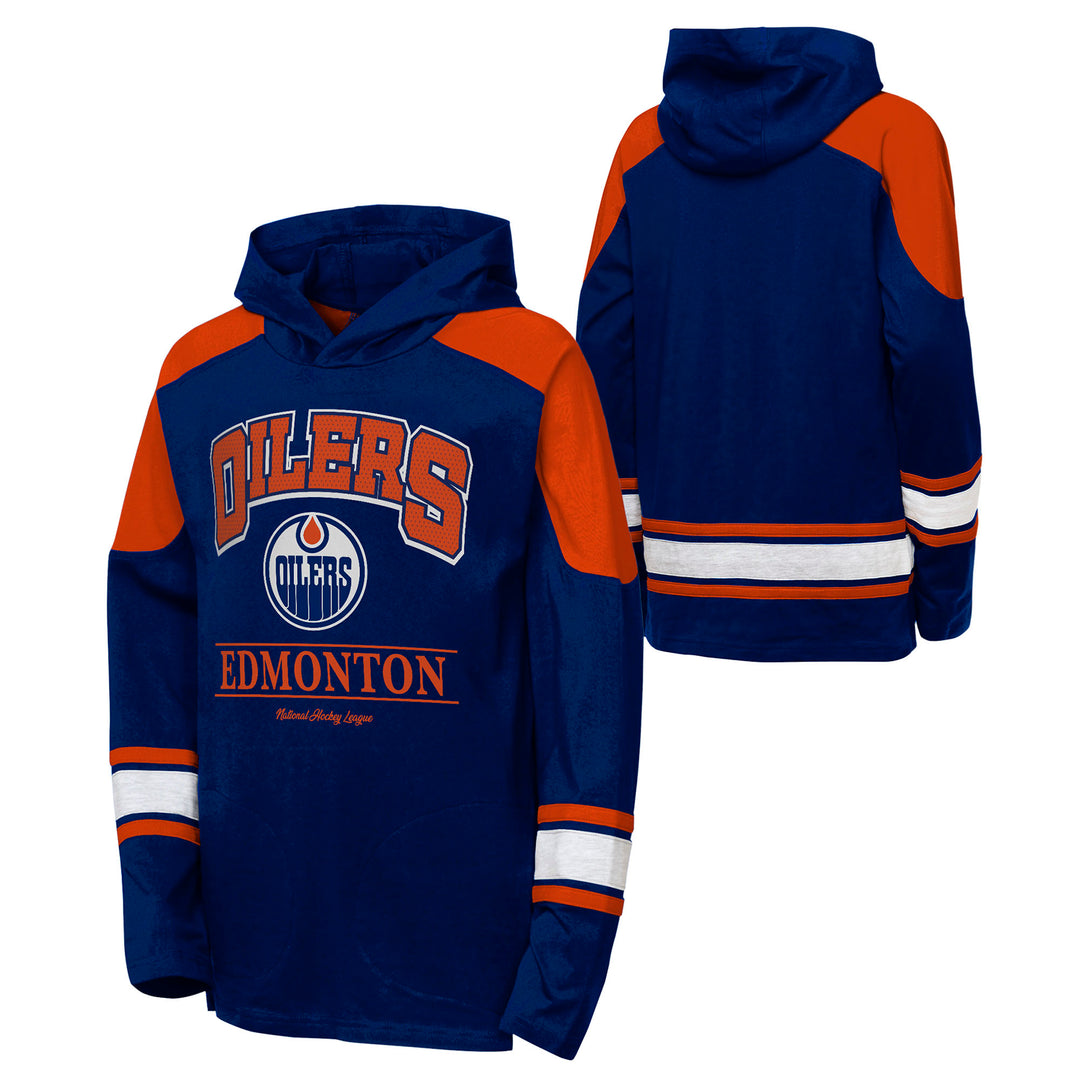 Edmonton Oilers Youth Outerstuff Gear Up Fashion Jersey Long Sleeve Blue Hooded Shirt