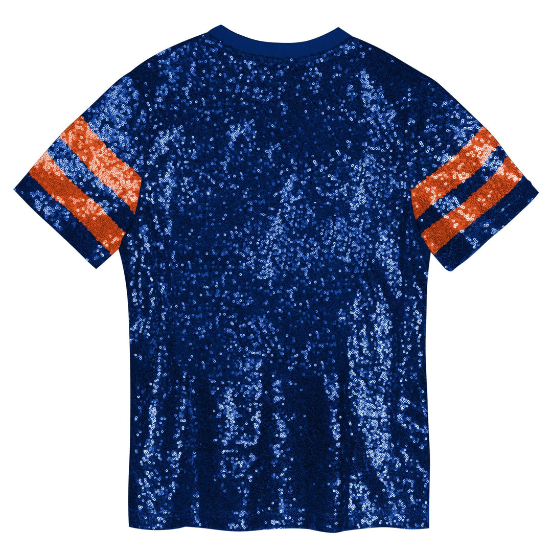 Edmonton Oilers Youth Outerstuff Glam Sequin Blue V-Neck T-Shirt