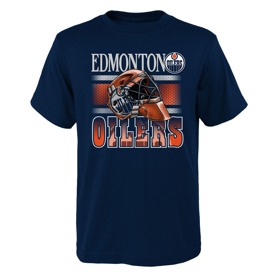 Edmonton Oilers Youth Outerstuff Helmet Head Navy T-Shirt