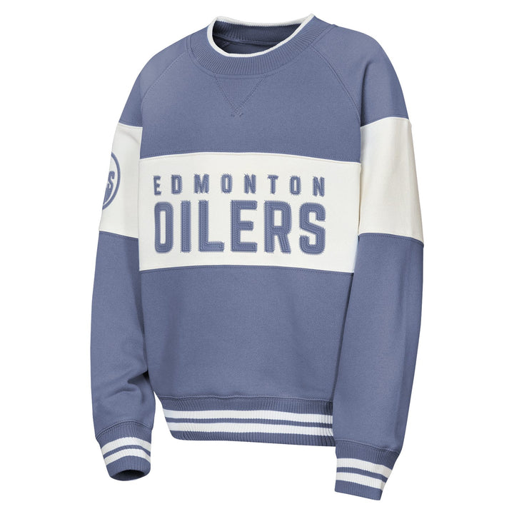 Edmonton Oilers Youth Outerstuff Natural Blue & White Crewneck Sweatshirt