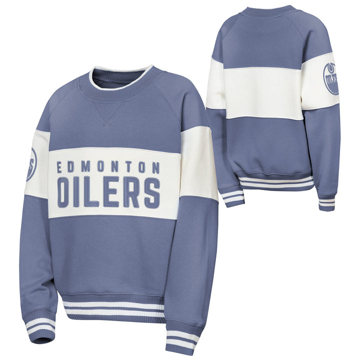 Edmonton Oilers Youth Outerstuff Natural Blue & White Crewneck Sweatshirt