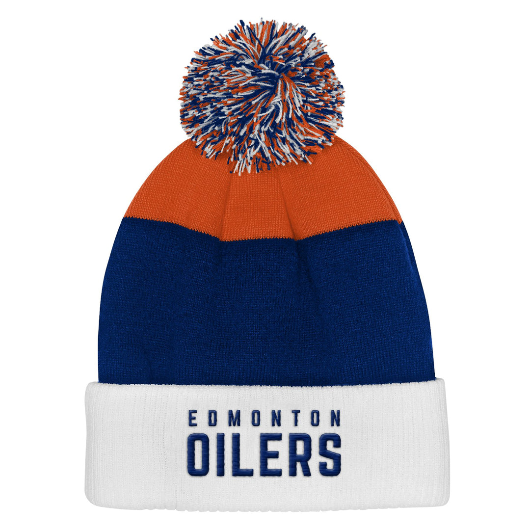 Edmonton Oilers Youth Outerstuff Orange & Blue Essentials Cuffed Knit Toque W/Pom