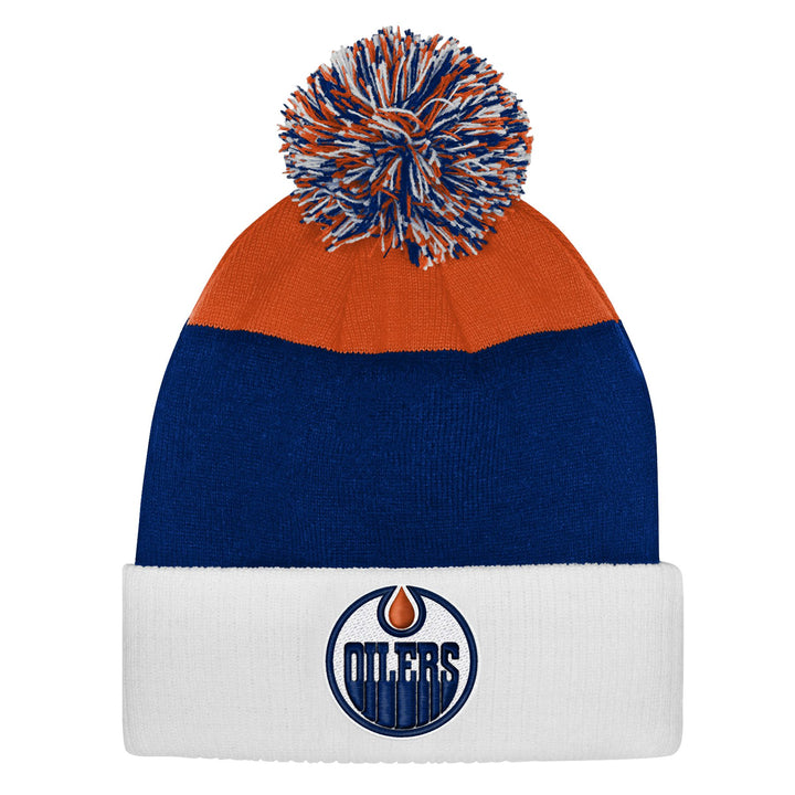 Edmonton Oilers Youth Outerstuff Orange & Blue Essentials Cuffed Knit Toque W/Pom