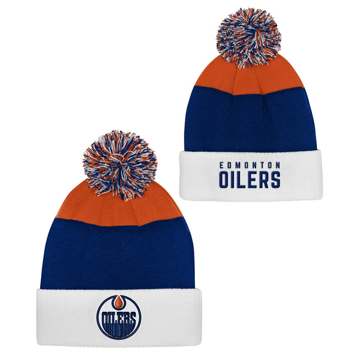 Edmonton Oilers Youth Outerstuff Orange & Blue Essentials Cuffed Knit Toque W/Pom