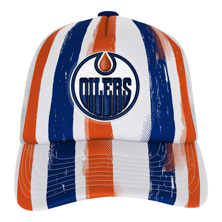 Edmonton Oilers Youth Outerstuff Striped High Stepping Foam Trucker Snapback Hat