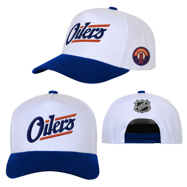 Edmonton Oilers Youth Outerstuff White & Blue Alternate Logo Pro Crown Snapback Hat