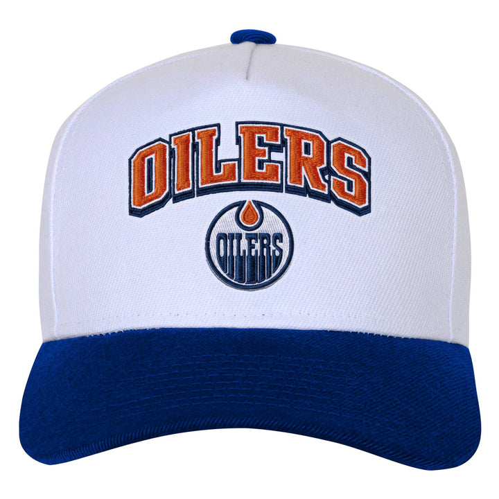 Edmonton Oilers Youth Outerstuff White & Blue Hockey Pro Crown Snapback Hat