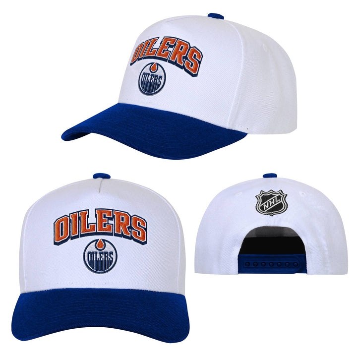 Edmonton Oilers Youth Outerstuff White & Blue Hockey Pro Crown Snapback Hat