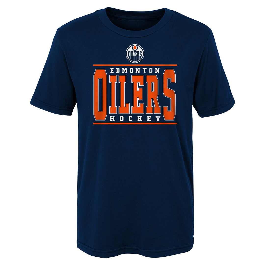 Edmonton Oilers Youth Outerstuff Wordmark Navy T-Shirt