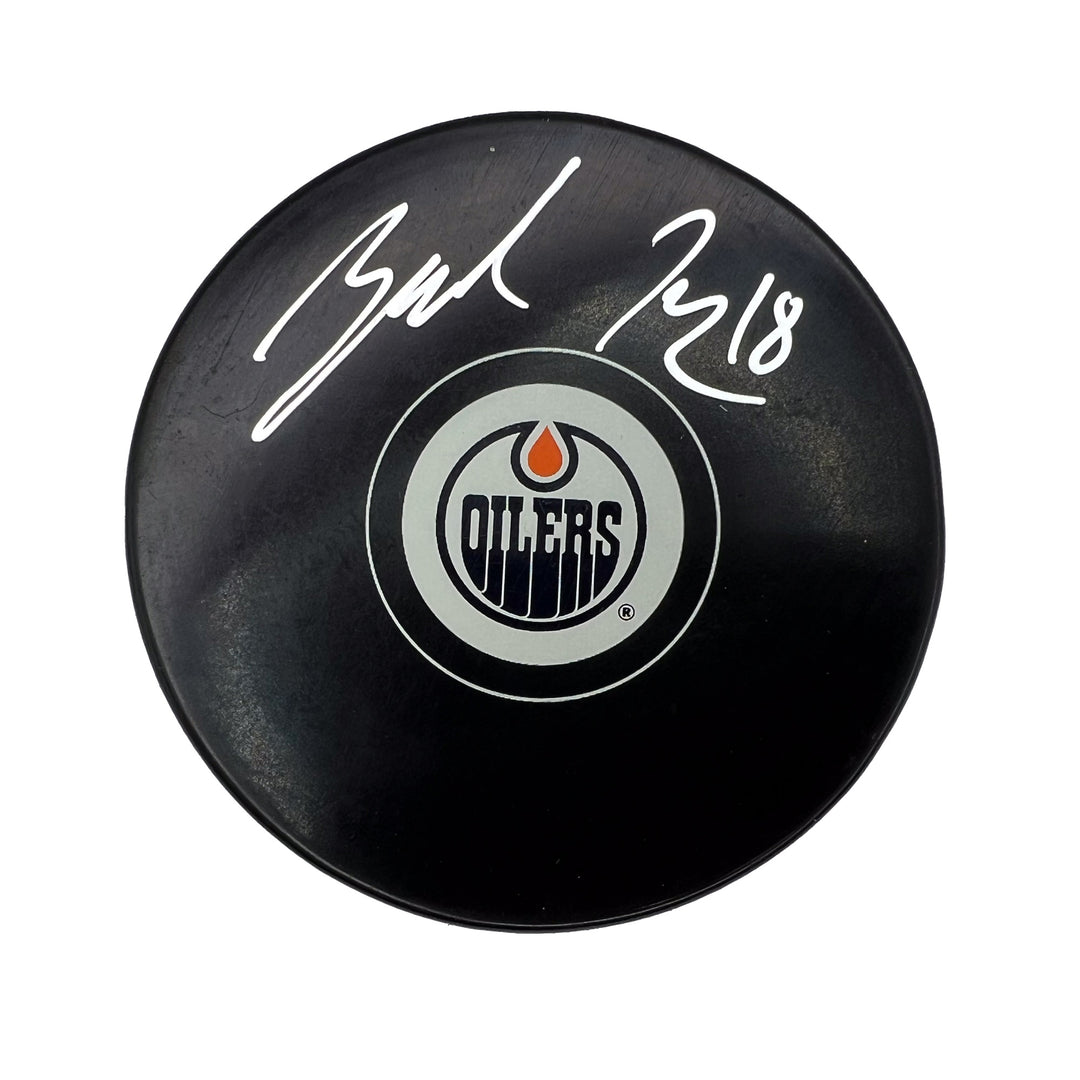 Zach Hyman Edmonton Oilers Signed Logo Puck