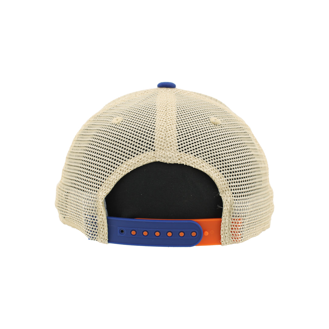 Edmonton Oilers Zephyr Blue & Cream Secondary Logo Striped Empire Mesh Snapback Hat