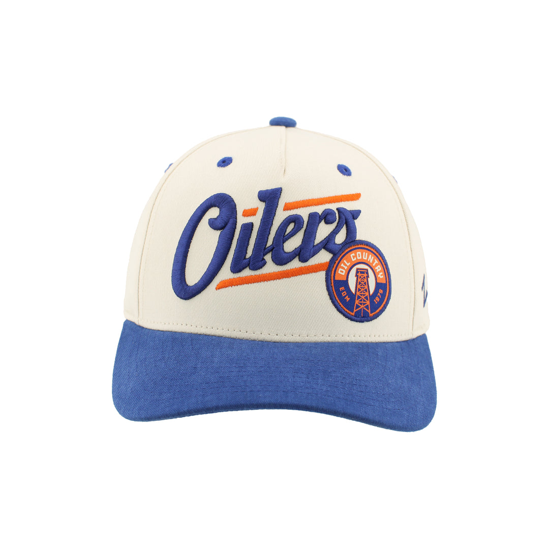 Edmonton Oilers Zephyr Cream & Blue Alternate Logo Marquee Snapback Hat