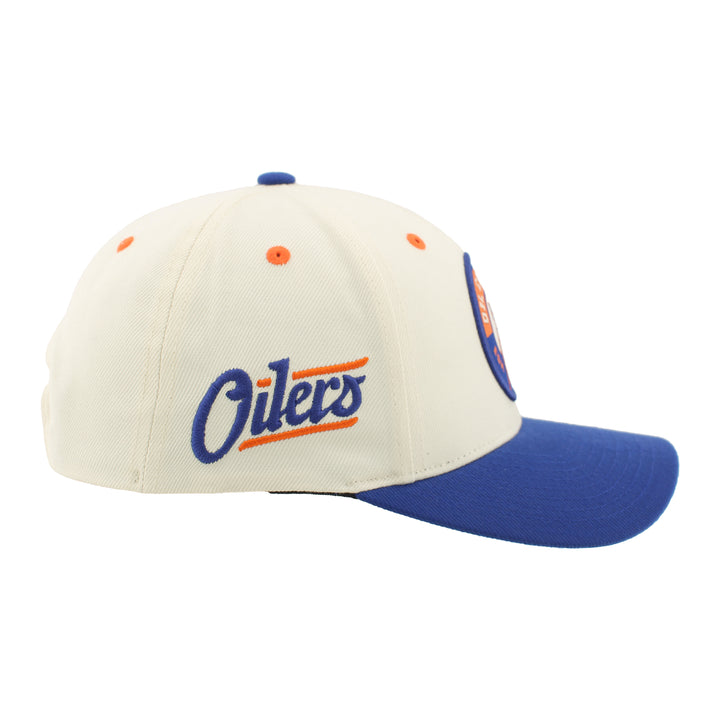 Edmonton Oilers Zephyr Cream & Blue Secondary Logo Competitor Snapback Hat