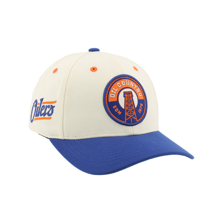 Edmonton Oilers Zephyr Cream & Blue Secondary Logo Competitor Snapback Hat