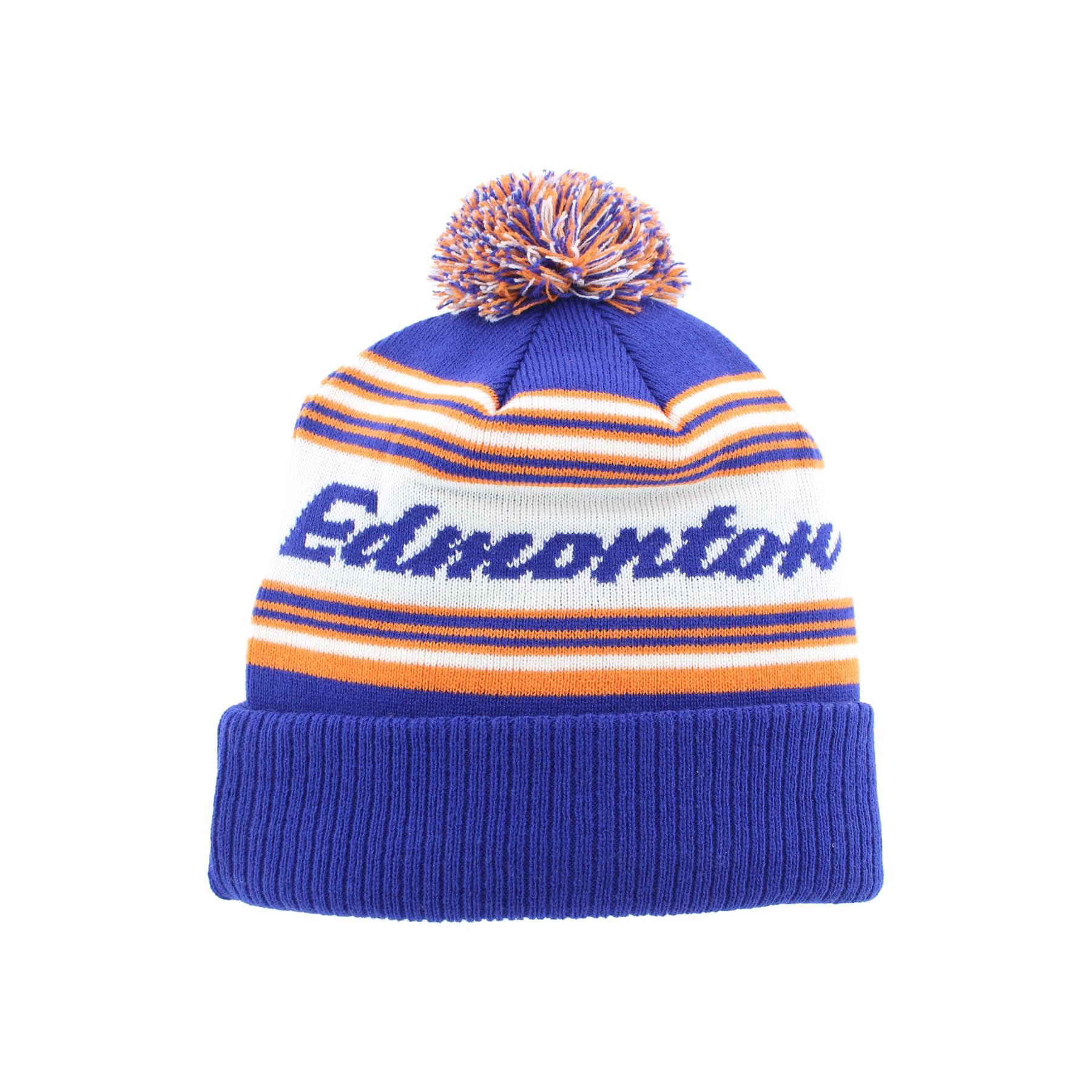 Edmonton Script Edmonton Oilers Zephyr Royal Eazy Script Toque w/ Pom – ICE District ...