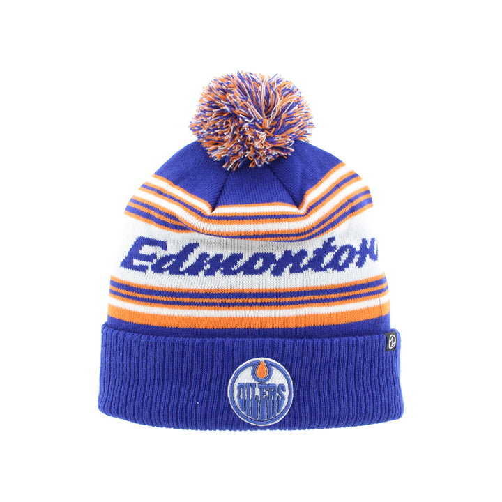 Edmonton Oilers Zephyr Royal Eazy Script Toque w/ Pom