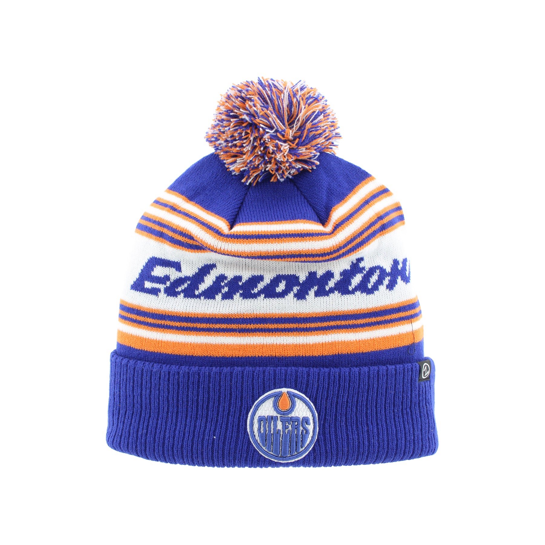 Edmonton Script Edmonton Oilers Zephyr Royal Eazy Script Toque w/ Pom – ICE District ...