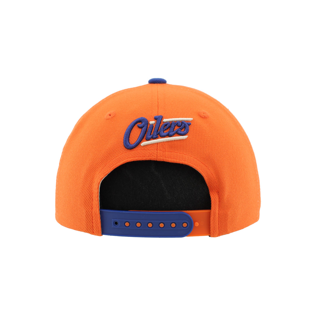 Edmonton Oilers Zephyr Cream/Orange/Blue Secondary Logo Striped Competitor Snapback Hat