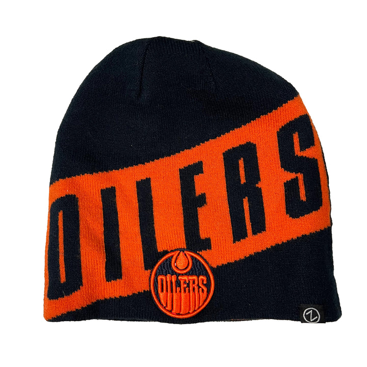 Edmonton Oilers Zephyr Splice Reversible Orange & Navy Beanie Toque