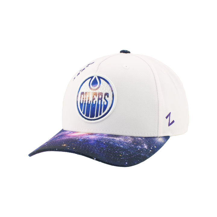 Edmonton Oilers Zephyr White & Purple Galaxy Snapback Hat