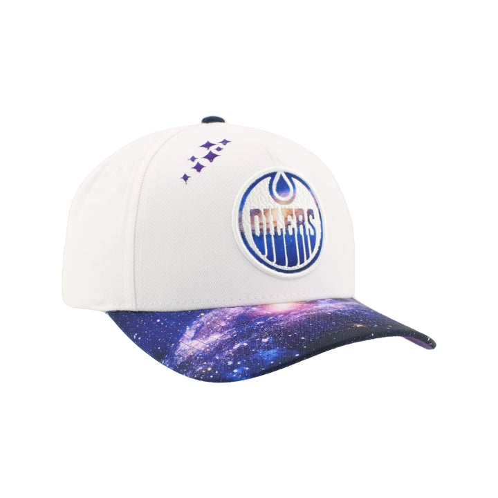 Edmonton Oilers Zephyr White & Purple Galaxy Snapback Hat