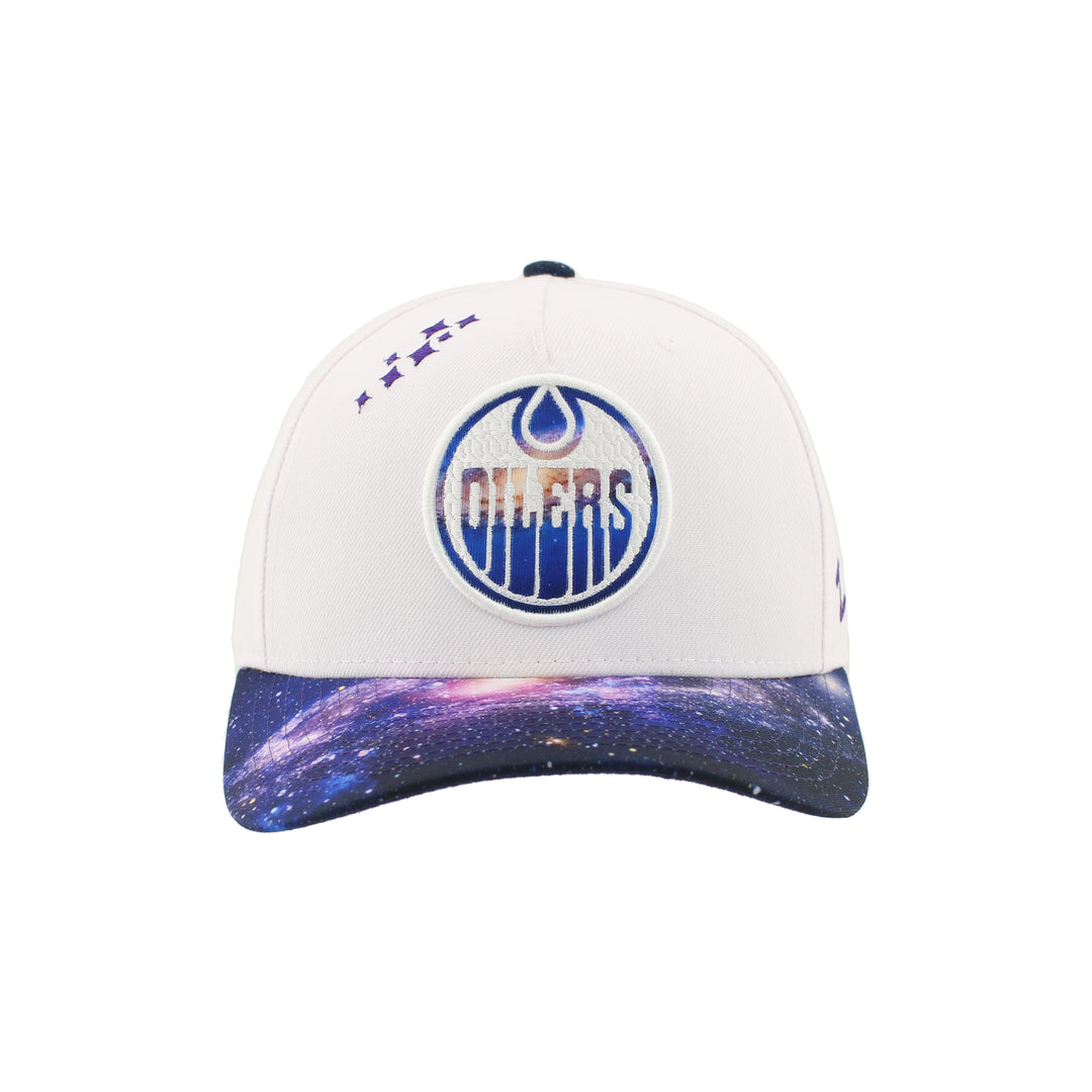 Edmonton Oilers Zephyr White & Purple Galaxy Snapback Hat