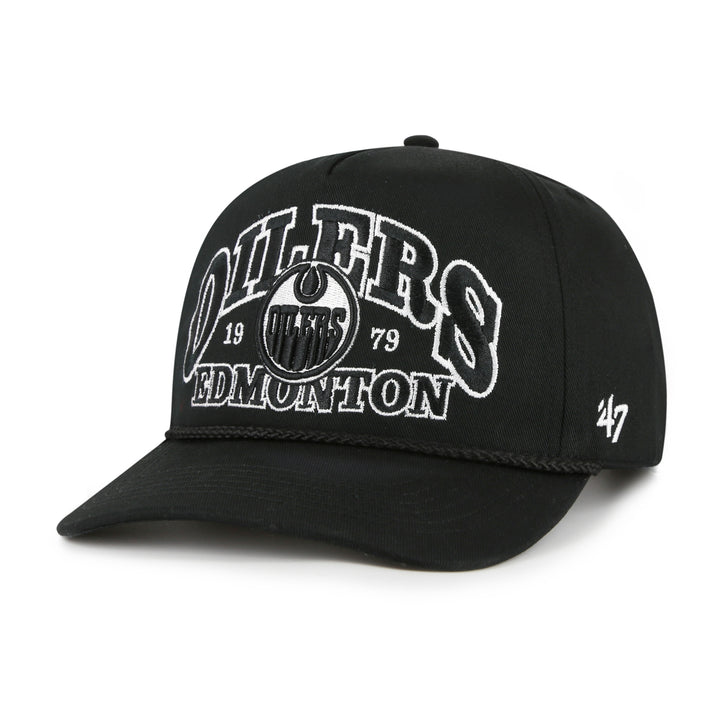 Edmonton Oilers '47 Black Break Wood Rope Hitch Snapback Hat