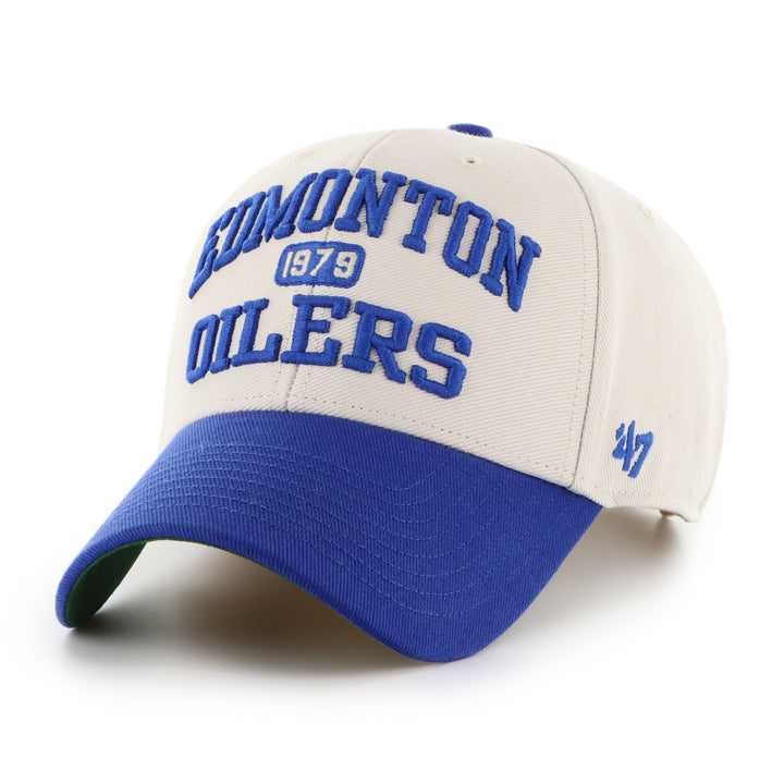 Edmonton Oilers '47 Tan & Blue Broke Line MVP Adjustable Hat