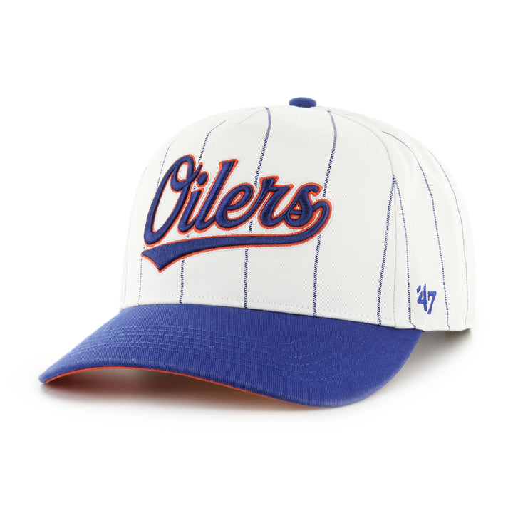 Edmonton Oilers '47 White & Blue Double Header Pinstripe Hitch Snapback Hat