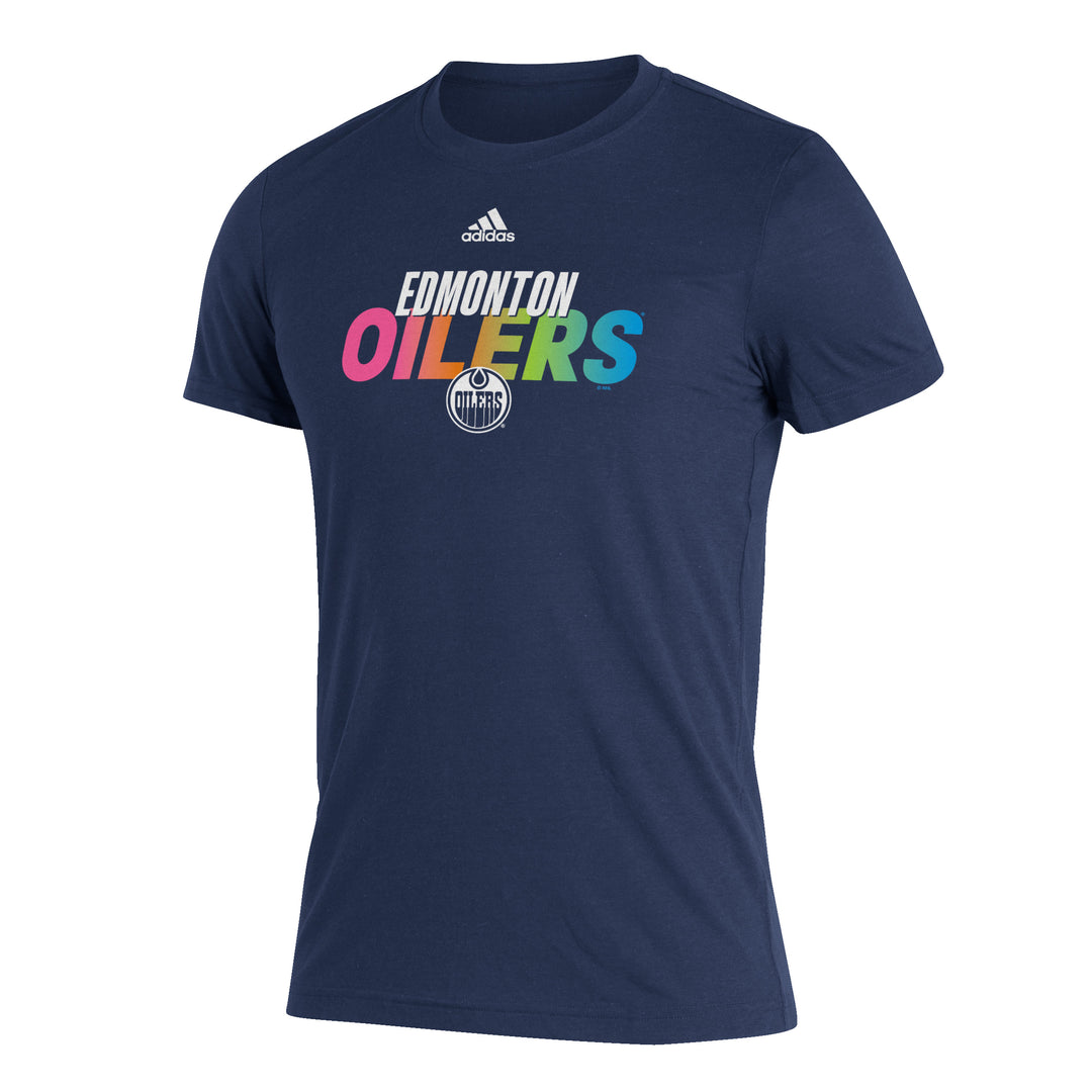 Edmonton Oilers adidas Hockey Is For Everyone Stacked Blend Navy T-Shirt