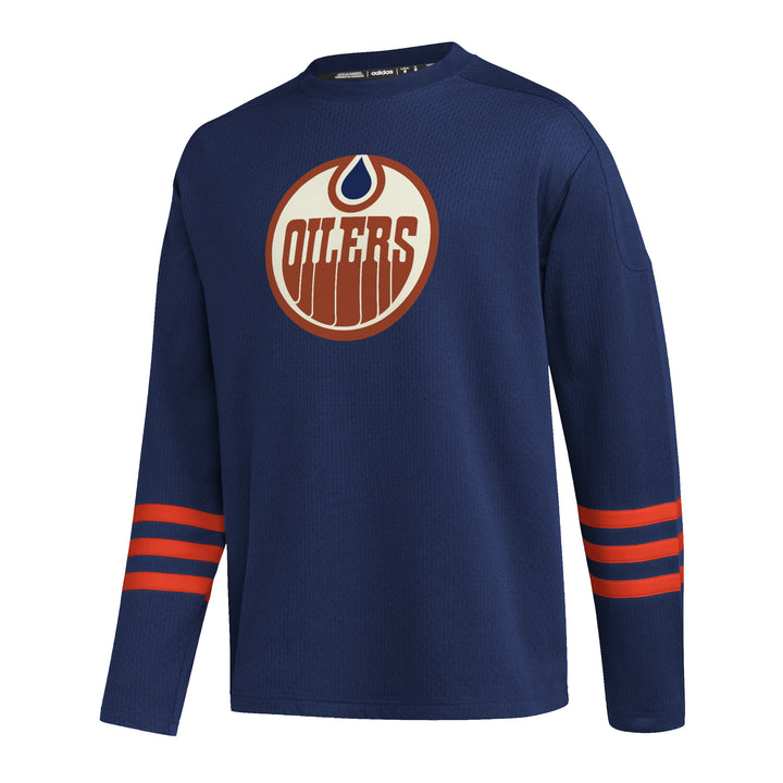 Edmonton Oilers adidas Navy Hockey Crewneck Sweatshirt