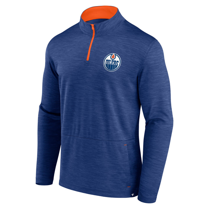 Edmonton Oilers Fanatics Blue Long Sleeve Half-Zip Mock Neck Shirt