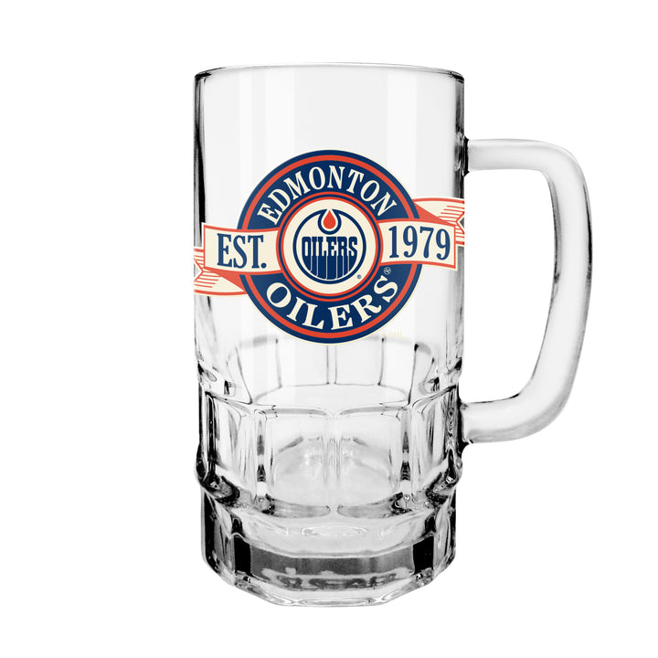 Edmonton Oilers 18 oz Banner Logo Beer Stein Glass Mug