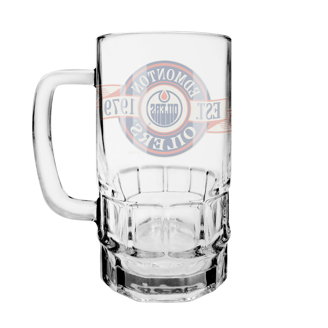 Edmonton Oilers 18 oz Banner Logo Beer Stein Glass Mug