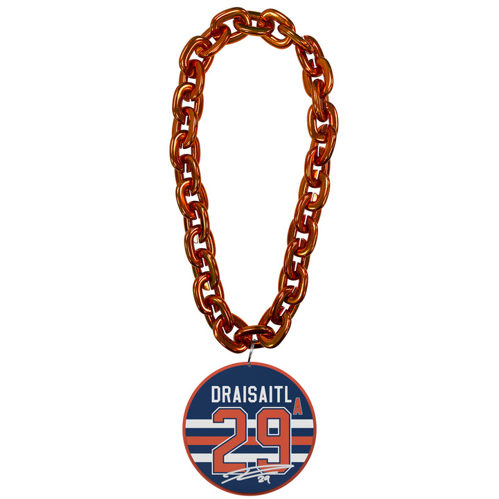 Leon Draisaitl Edmonton Oilers Orange Name & Number Fan Chain Necklace