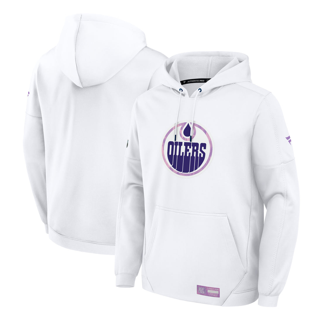 Edmonton Oilers 2026-27 Fanatics Authentic Pro Pullover White Hockey Fights Cancer Hoodie