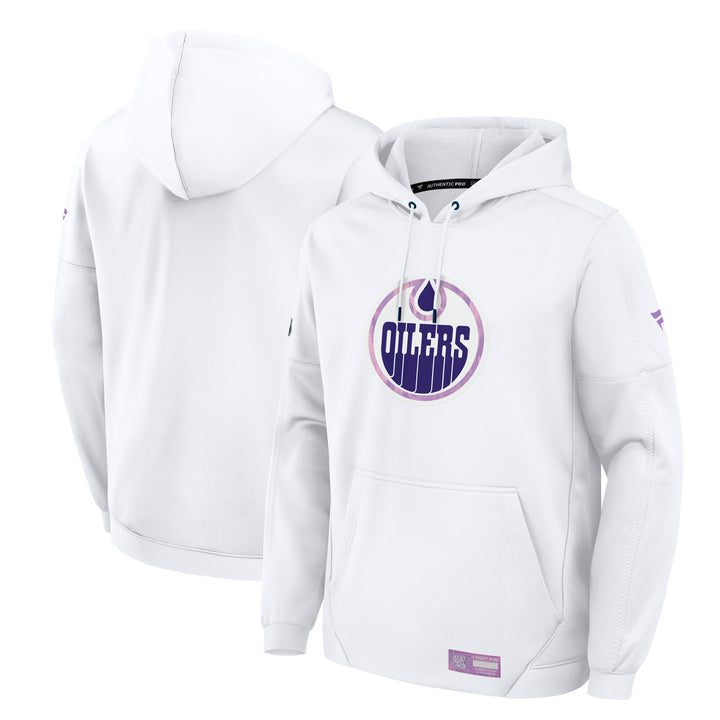 Edmonton Oilers 2026-27 Fanatics Authentic Pro Pullover White Hockey Fights Cancer Hoodie