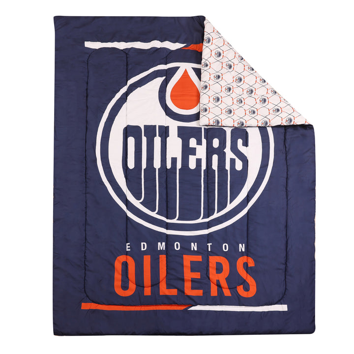 Edmonton Oilers Blue & White Home Logo Twin Bedding Set