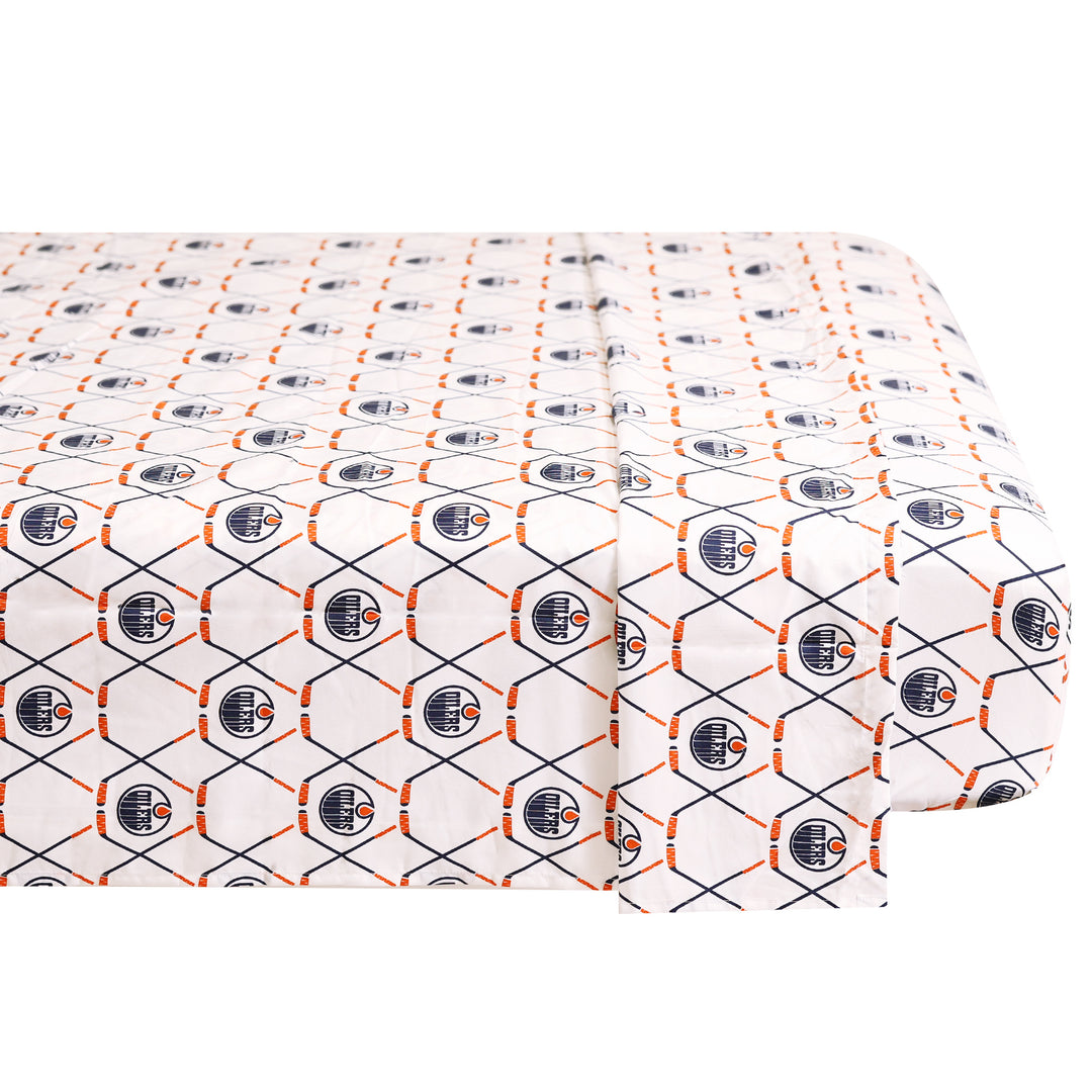 Edmonton Oilers Blue & White Home Logo Twin Bedding Set