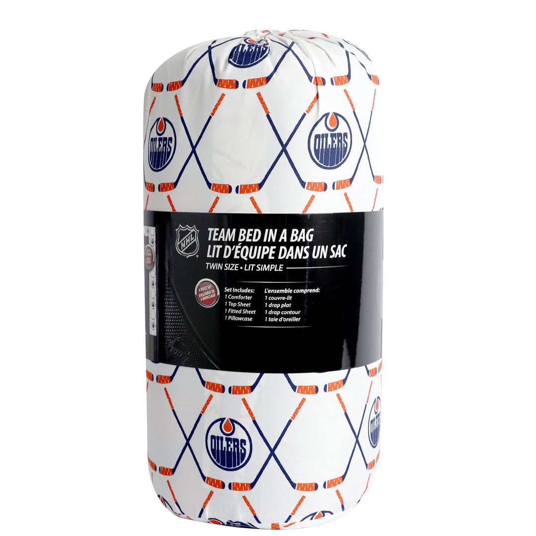 Edmonton Oilers Blue & White Home Logo Twin Bedding Set