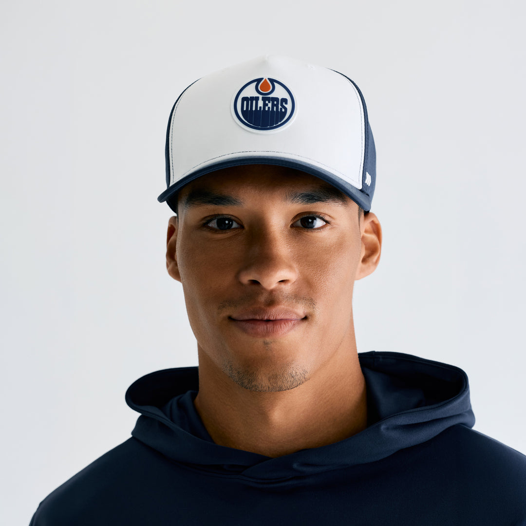 Edmonton Oilers Bomber Navy & White Method Snapback Hat