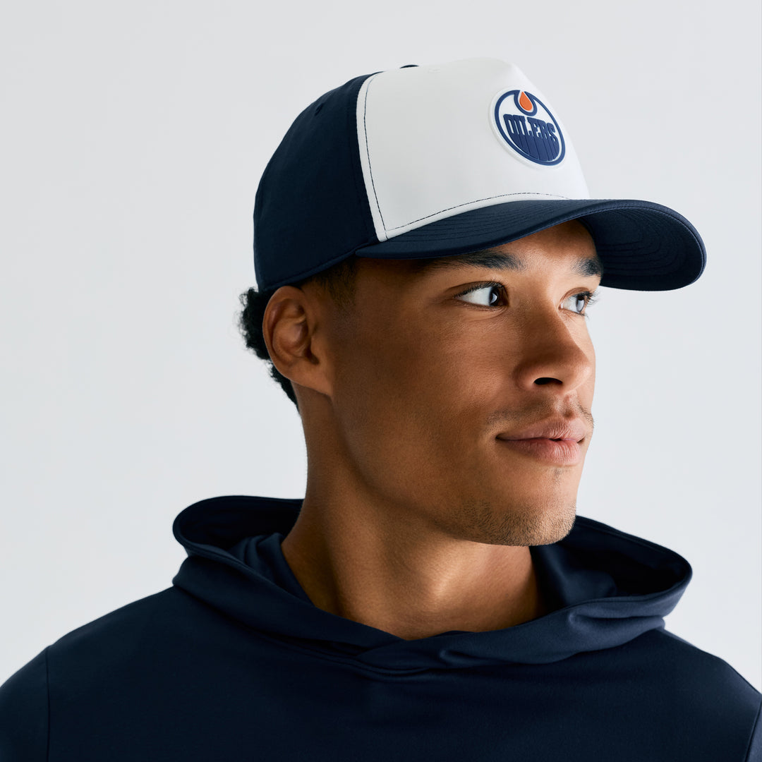 Edmonton Oilers Bomber Navy & White Method Snapback Hat