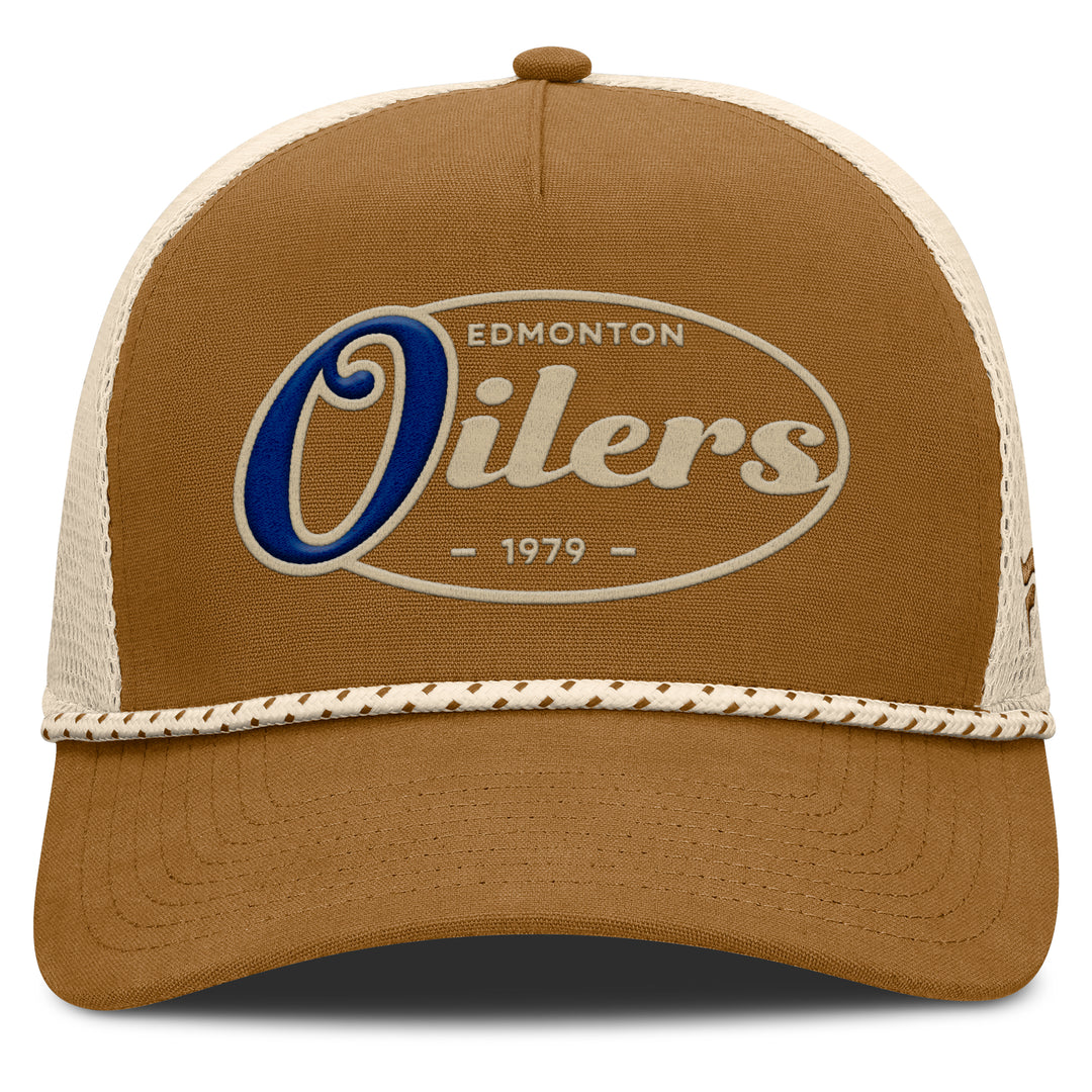Edmonton Oilers Fanatics Brown Fetch Pinch Panel A-Frame Mesh Snapback Hat