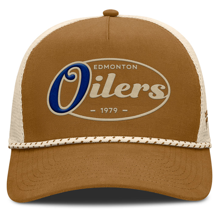 Edmonton Oilers Fanatics Brown Fetch Pinch Panel A-Frame Mesh Snapback Hat